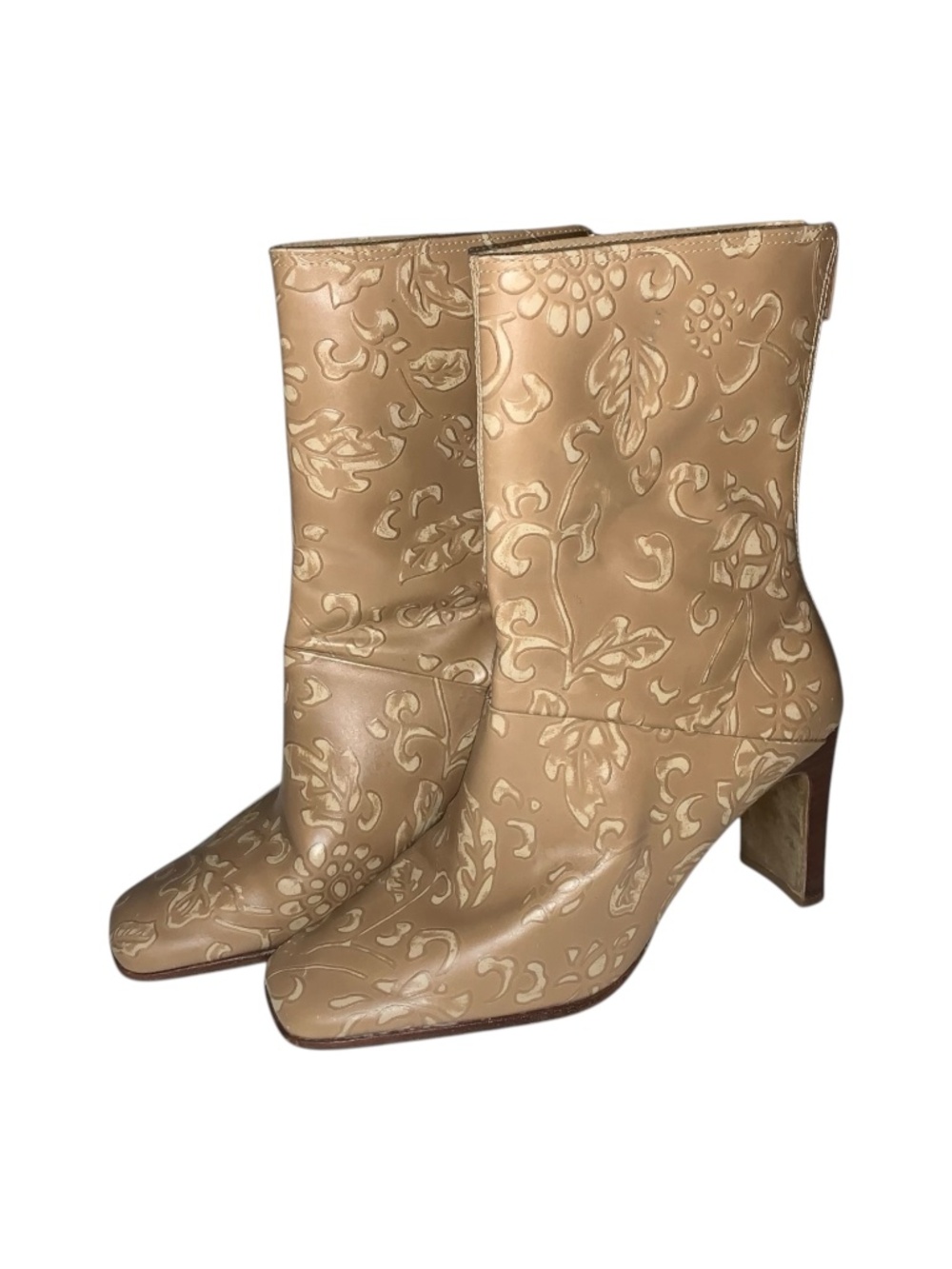 Greenwich Village Leather Square-Toe Heeled‎ Boots Women's Size 5.5 US Floral